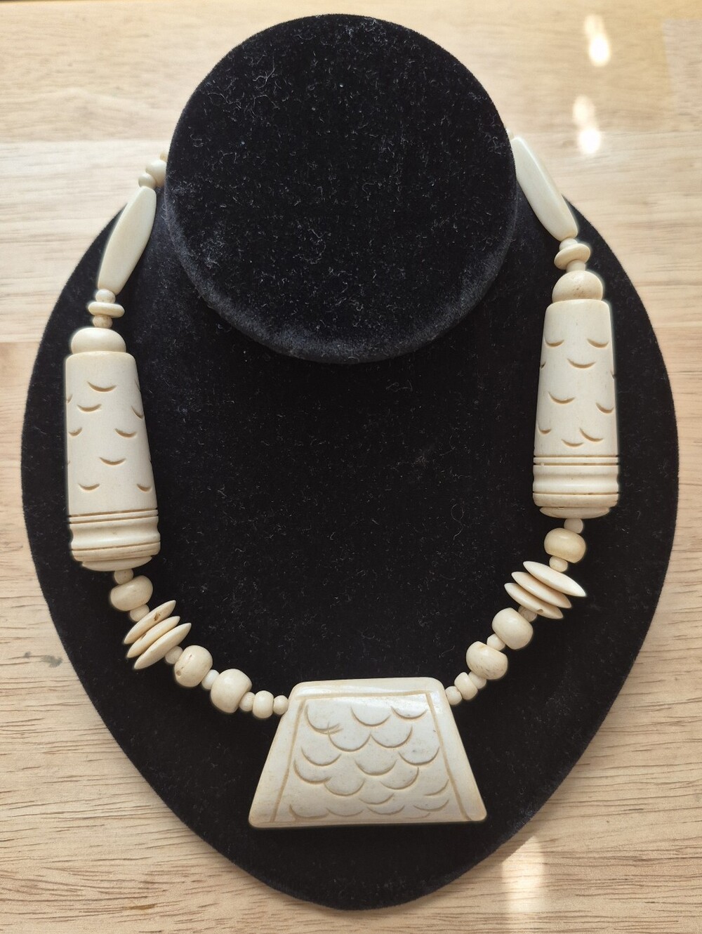 Vintage 70's Carved Bone Statement Necklace